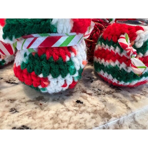 Hand Knit Crochet Christmas Holiday Ornament Lot Of 13 Balls Vintage Red Decor‎ - Picture 9 of 12